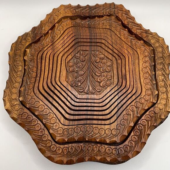 The Wooden Basket Hand-carved Collapsible Wooden Basket Excellent Craftsmanship - Picture 7 of 17